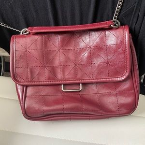 Zara flap shoulder crossbody bag purse with chain straps - red burgundy